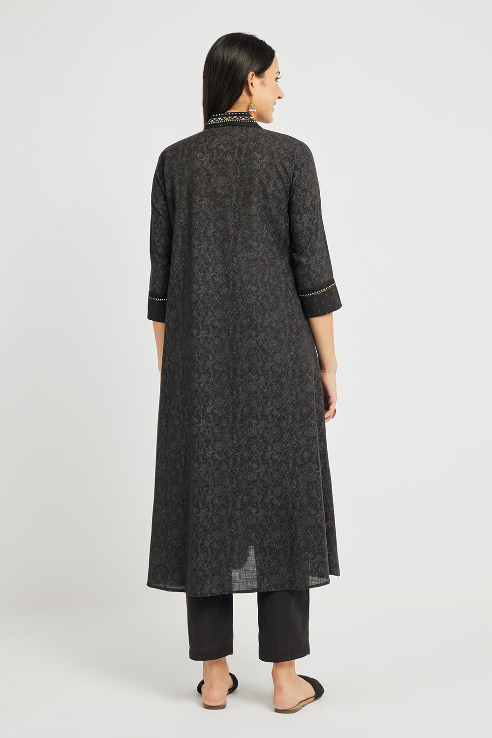 Span Black Deep V Casual A-line Kurta