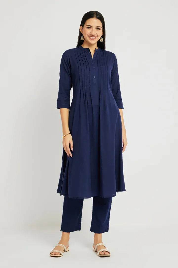 Span Blue Mandarin Cotton Kurta