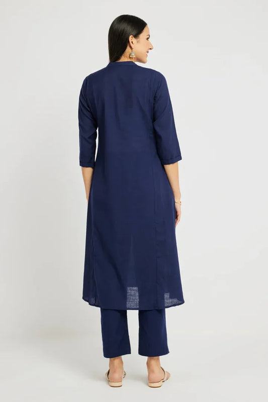 Span Blue Mandarin Cotton Kurta
