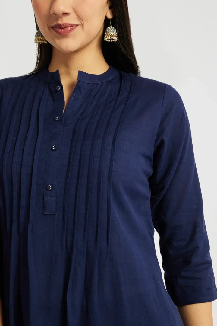 Span Blue Mandarin Cotton Kurta