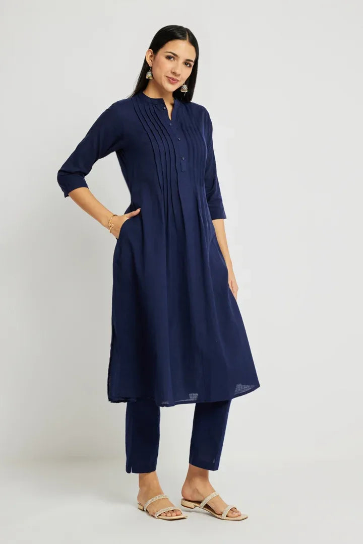 Span Blue Mandarin Cotton Kurta