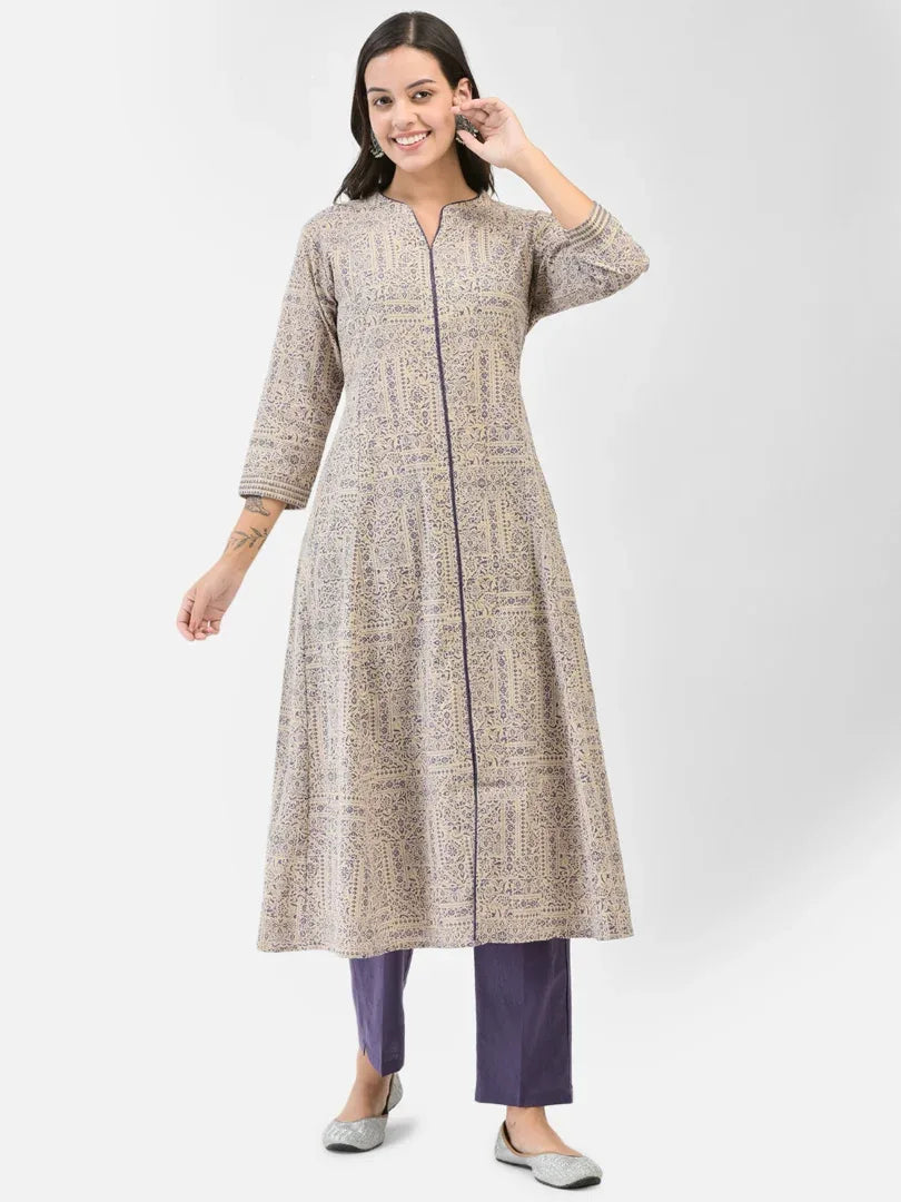 Span Purple Mandarin Cotton Kurta