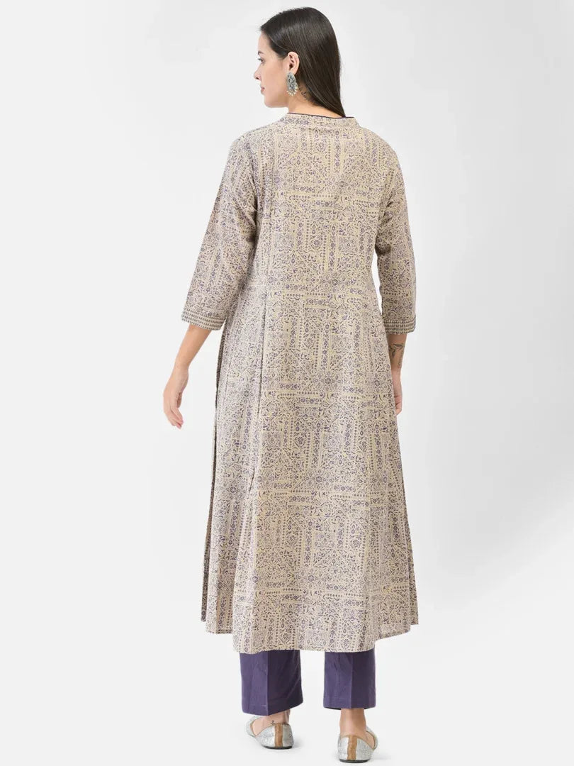 Span Purple Mandarin Cotton Kurta