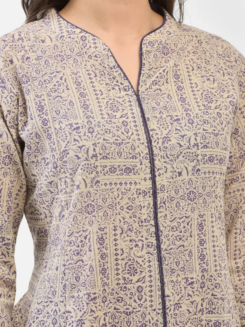 Span Purple Mandarin Cotton Kurta