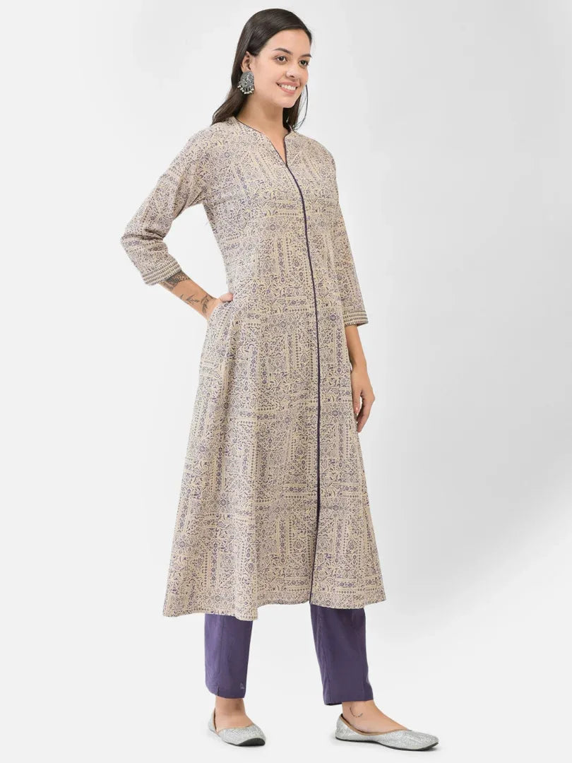 Span Purple Mandarin Cotton Kurta