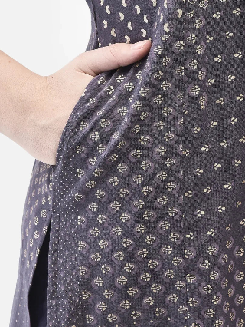 Span Purple V-Neck Rayon Short Kurta