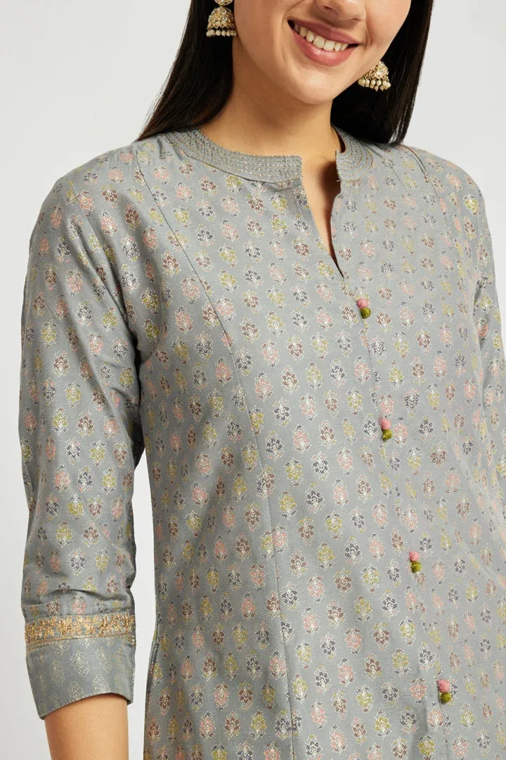 Span Grey Mandarin Silk Kurta Set