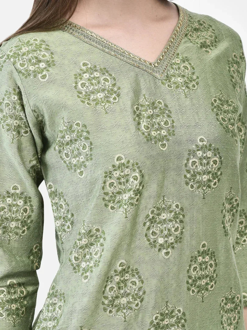 Span Green V-Neck Viscose Short Kurta