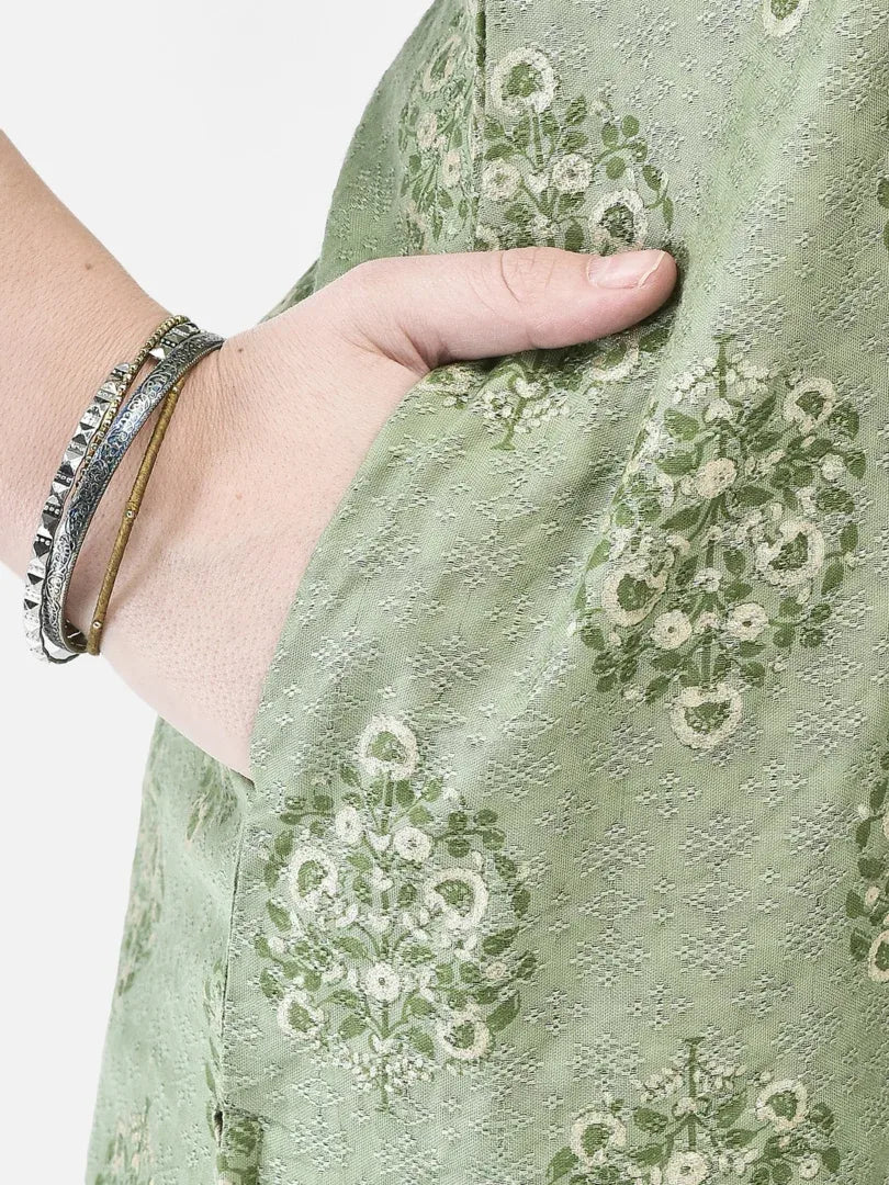 Span Green V-Neck Viscose Short Kurta