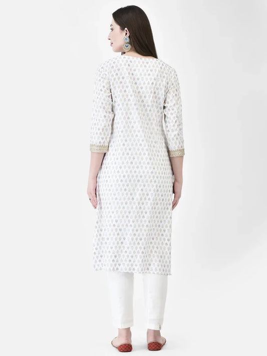 Span White V-Neck Viscose Kurta