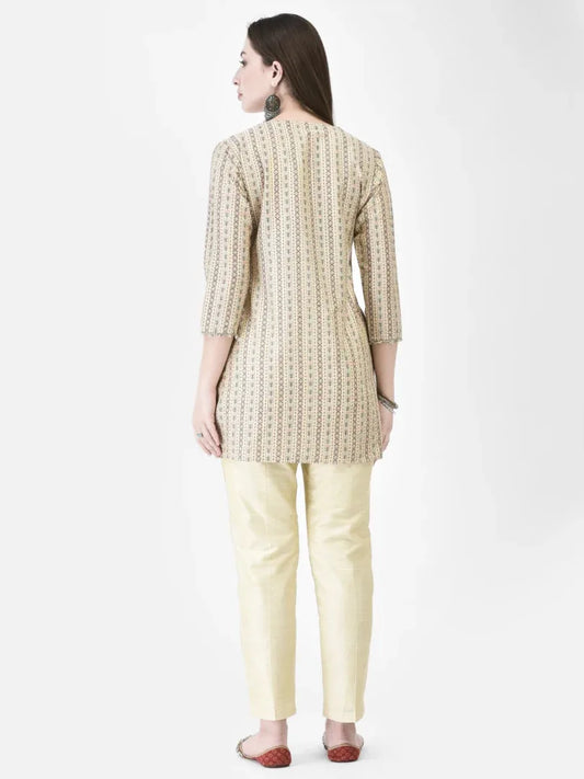 Span Ivory V-Neck Silk Short Kurta