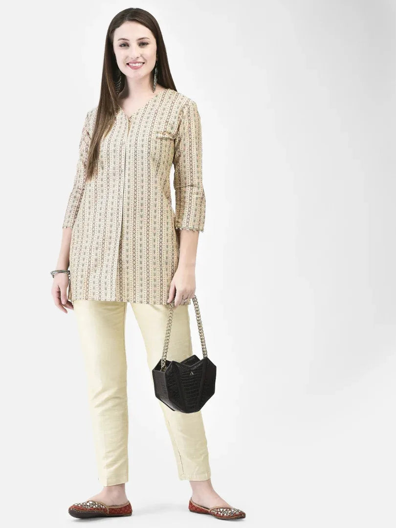 Span Ivory V-Neck Silk Short Kurta