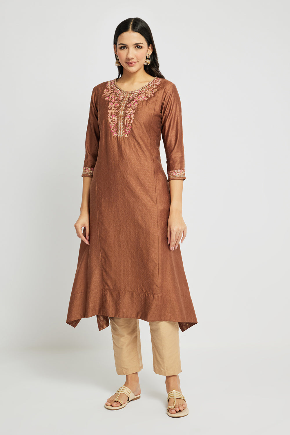 Span Brown V Neck Viscose Kurta