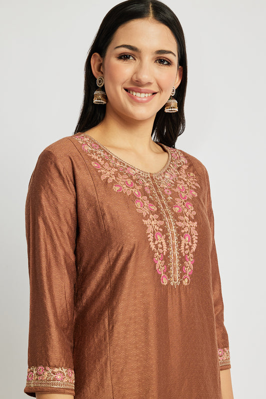 Span Brown V Neck Viscose Kurta