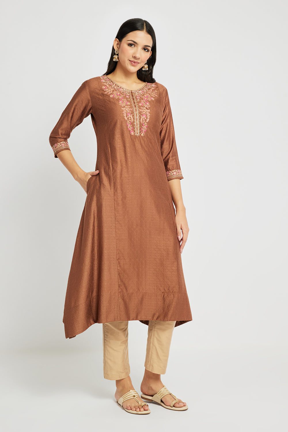 Span Brown V Neck Viscose Kurta