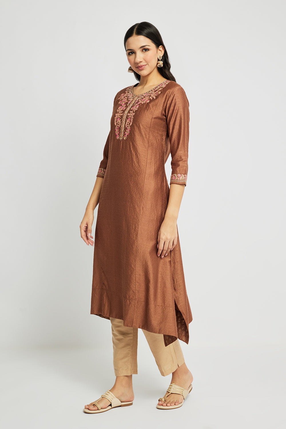 Span Brown V Neck Viscose Kurta
