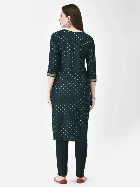 Span Green V-Neck Viscose Kurta