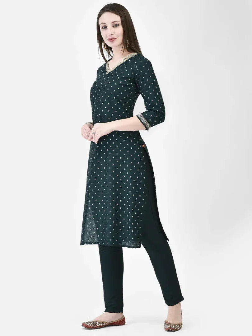 Span Green V-Neck Viscose Kurta