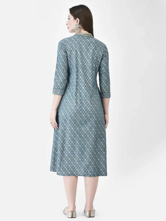 Span Blue Deep V Festive Kurta