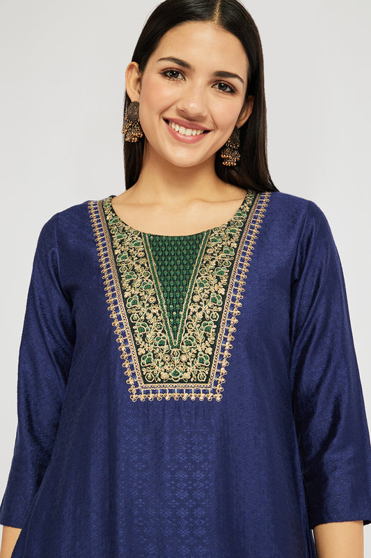 Span Blue Round Neck Viscose Kurta