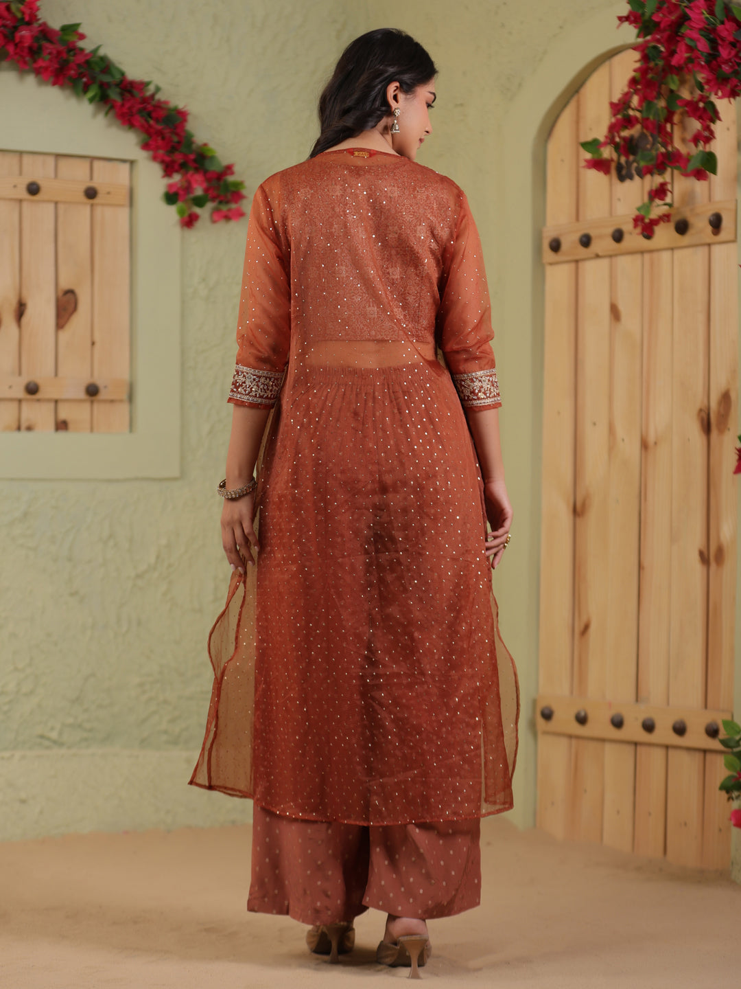 Span Brown Round Neck Rayon 3PCS Set