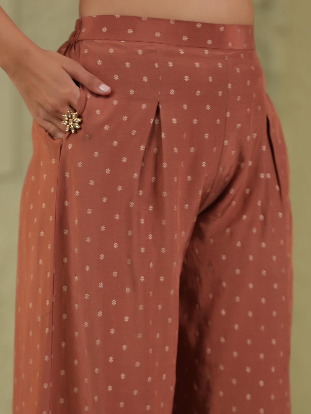 Span Brown Round Neck Rayon 3PCS Set