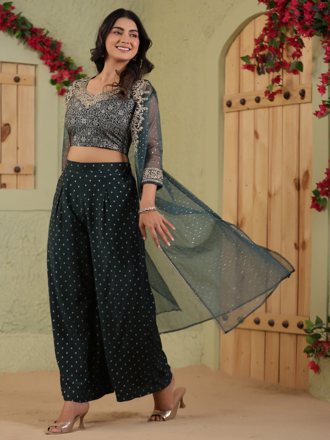 Span Green Round Neck Rayon 3PCS Set