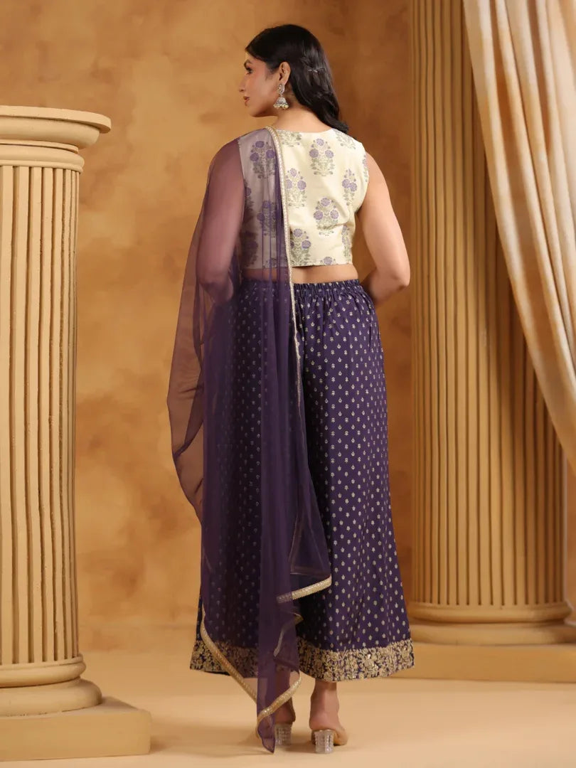 Span White Printed Crop-Top 3PCS Set