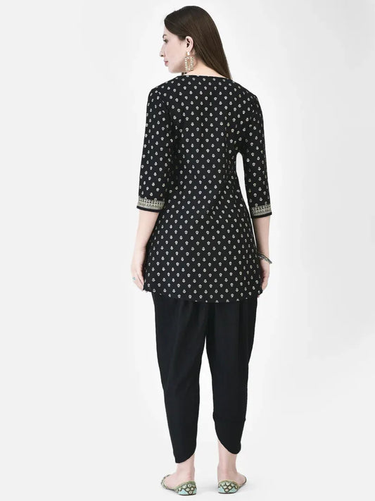 Span Black V-Neck Viscose Short Kurta