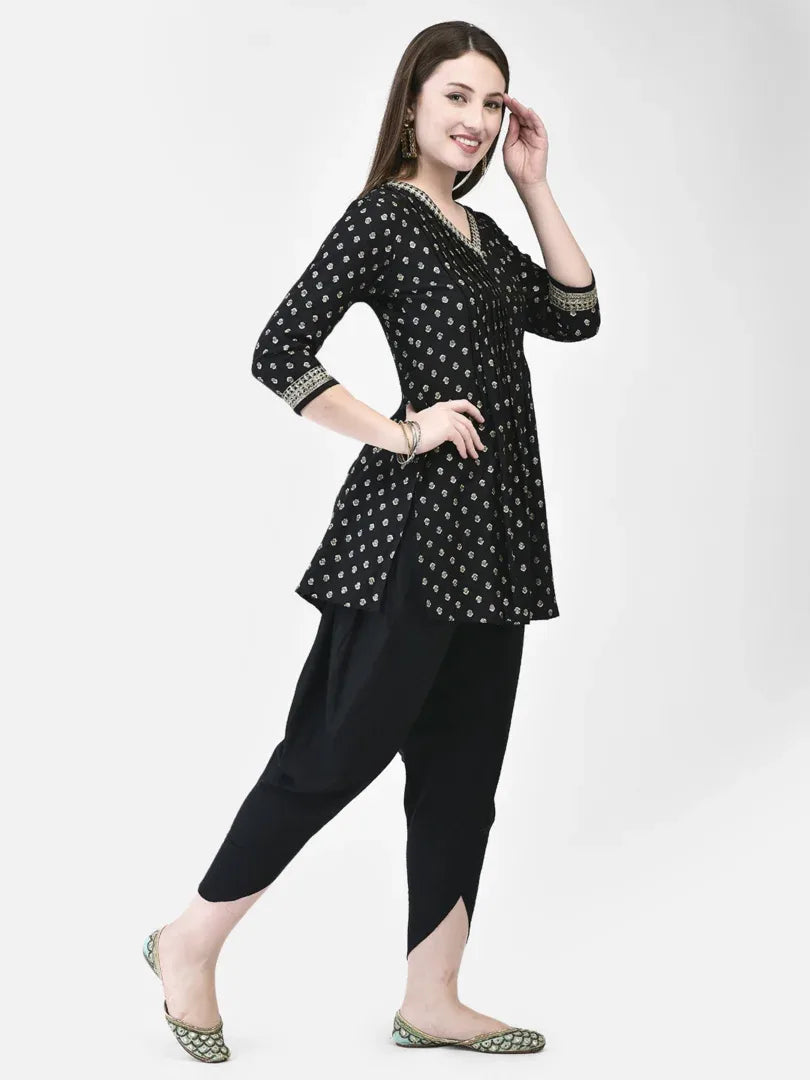 Span Black V-Neck Viscose Short Kurta