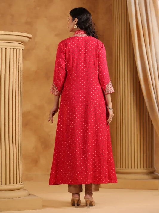 Span Pink V-Neck Polyster Gown