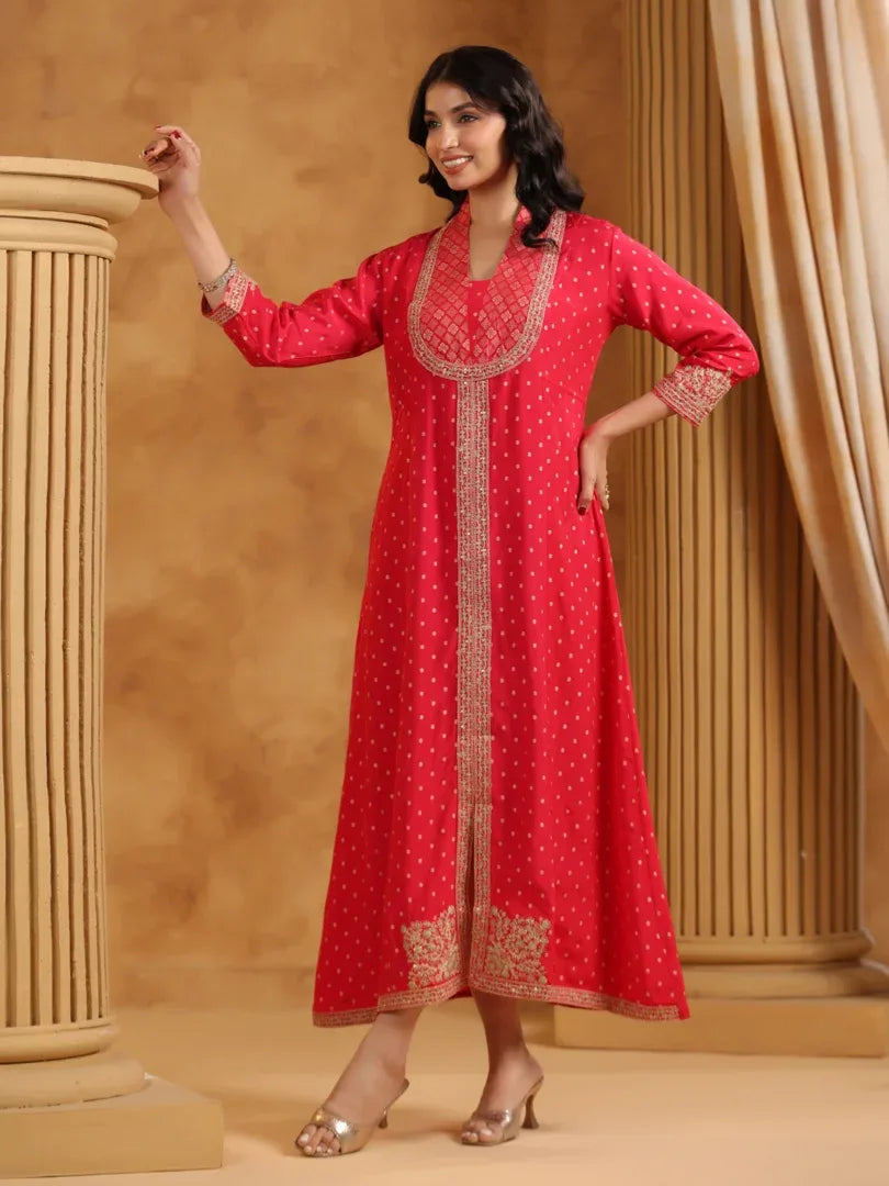 Span Pink V-Neck Polyster Gown
