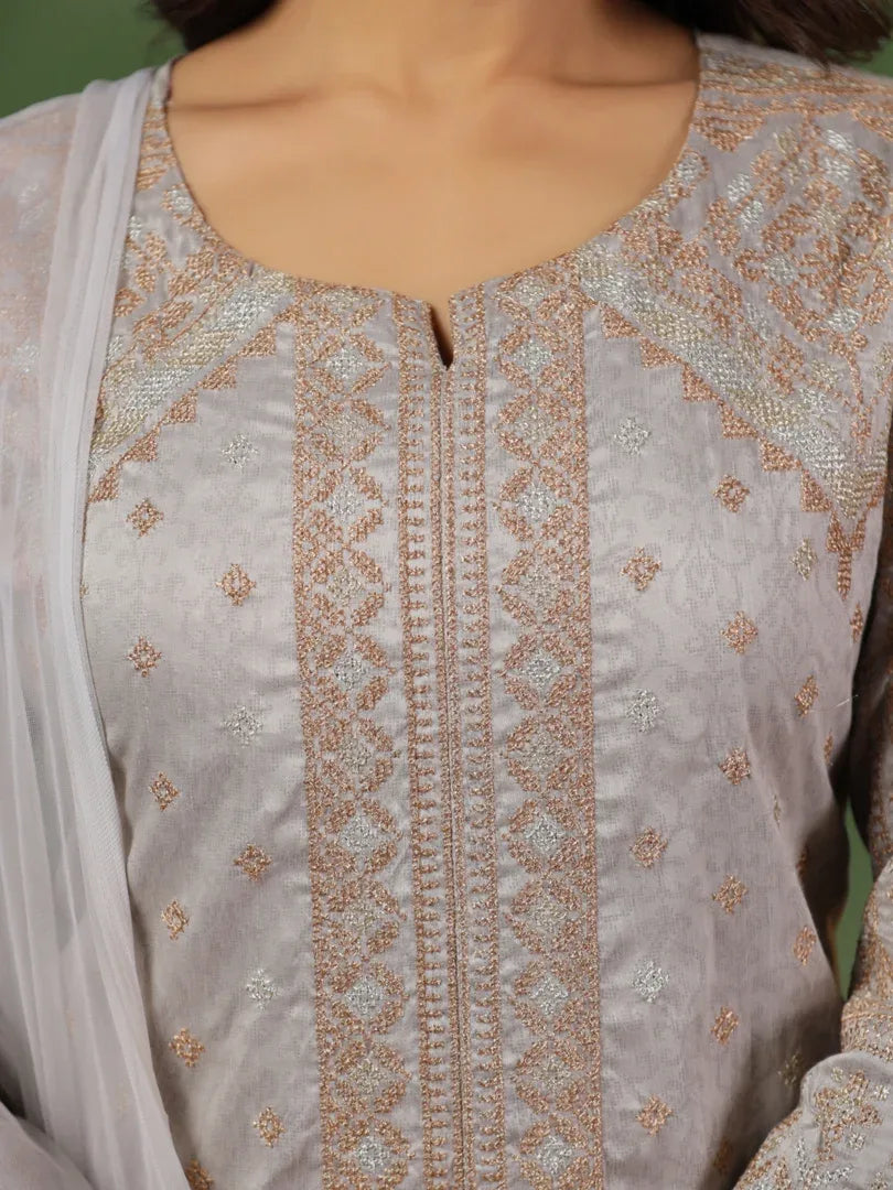 Span Grey Silk Kurta Set with Dupatta