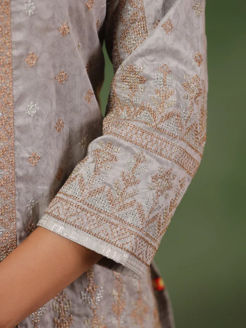 Span Grey Silk Kurta Set with Dupatta