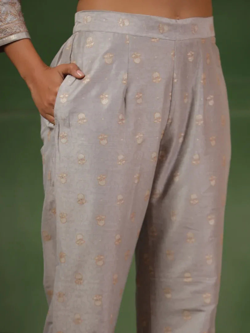 Span Grey Silk Kurta Set with Dupatta