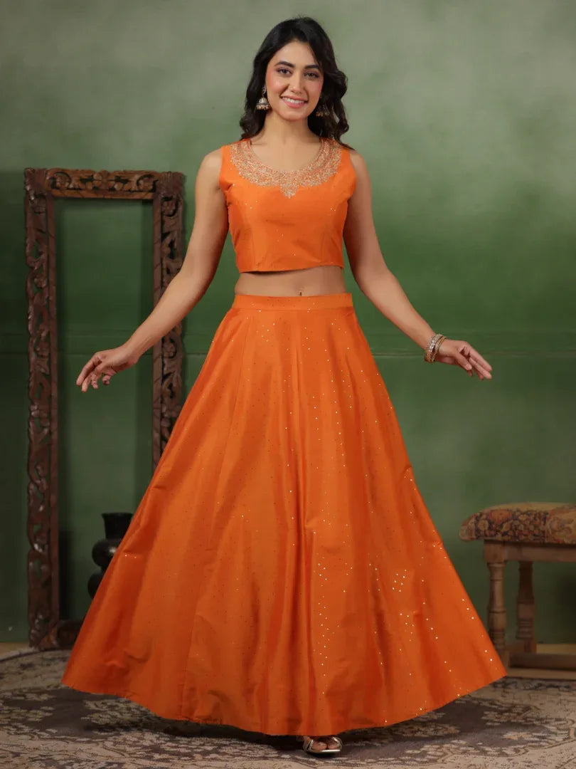 Span Orange Silk Festive 3PCS Set