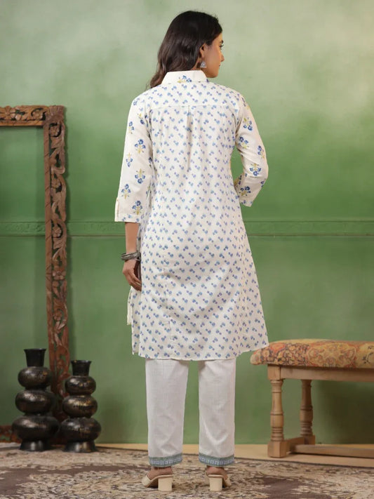 Span Ivory Collard Cotton Kurta