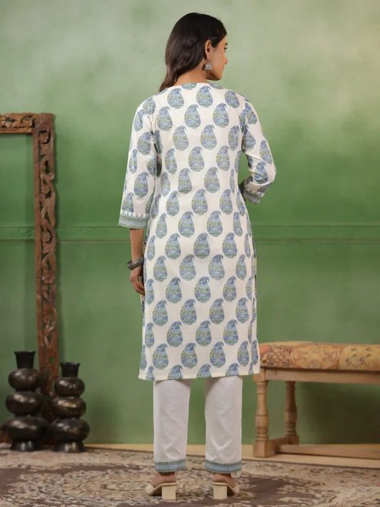 Span Ivory V-Neck Cotton Kurta