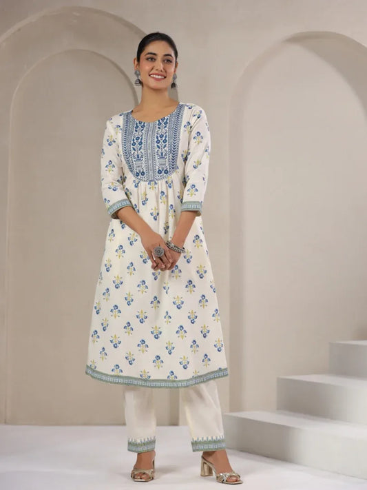 Span Ivory Round Neck Cotton Kurta
