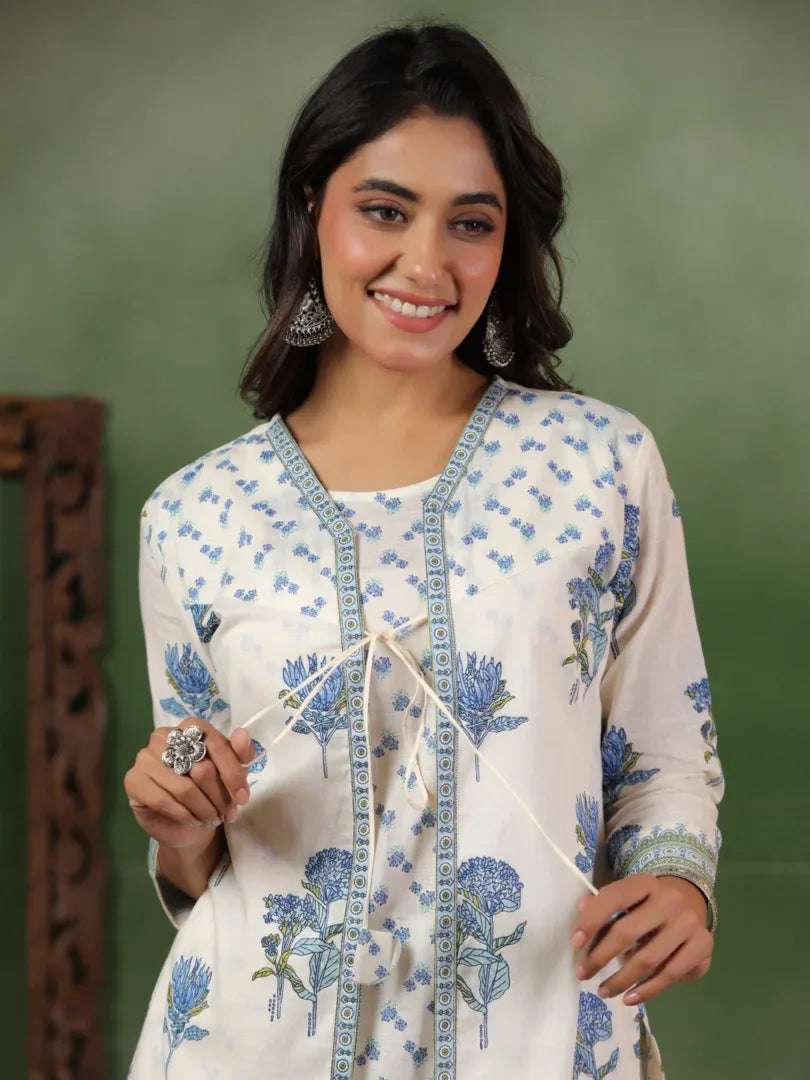 Span Ivory V-Neck Cotton Co-Ord Set (Set of 2)