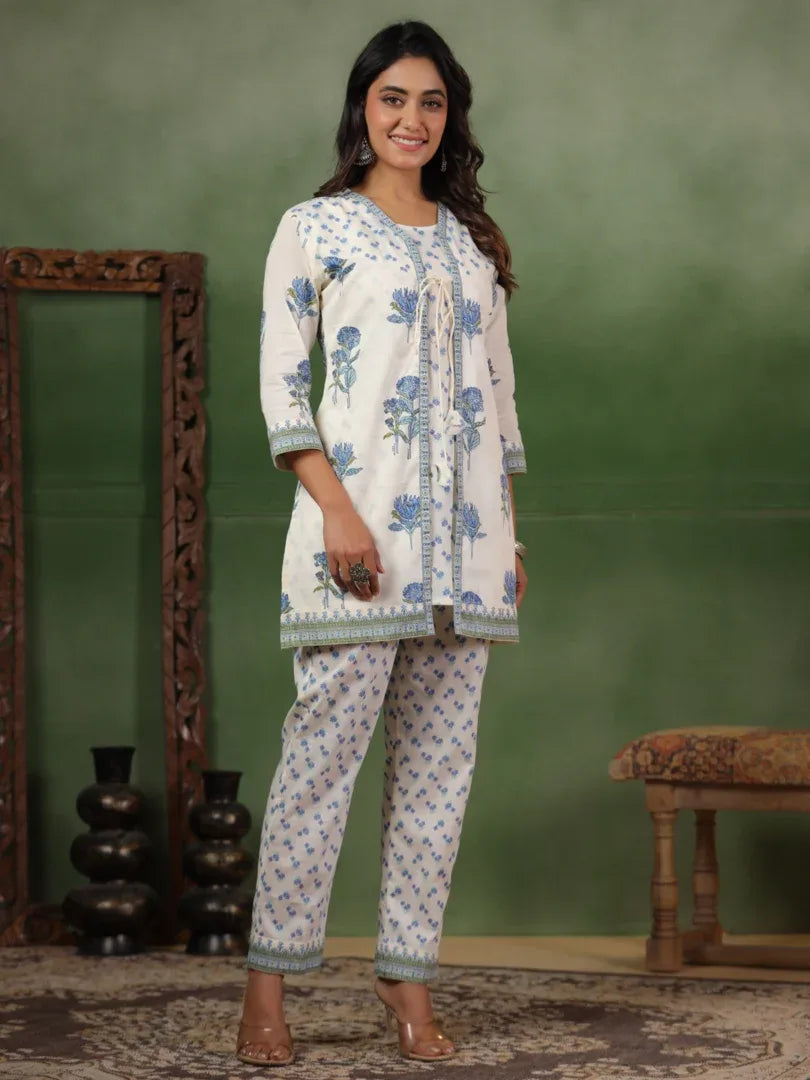Span Ivory V-Neck Cotton Co-Ord Set (Set of 2)