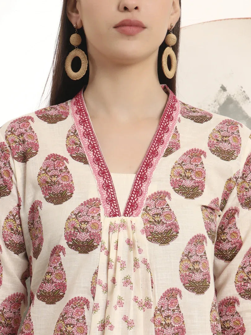 Span Ivory Deep-V casual Kurta
