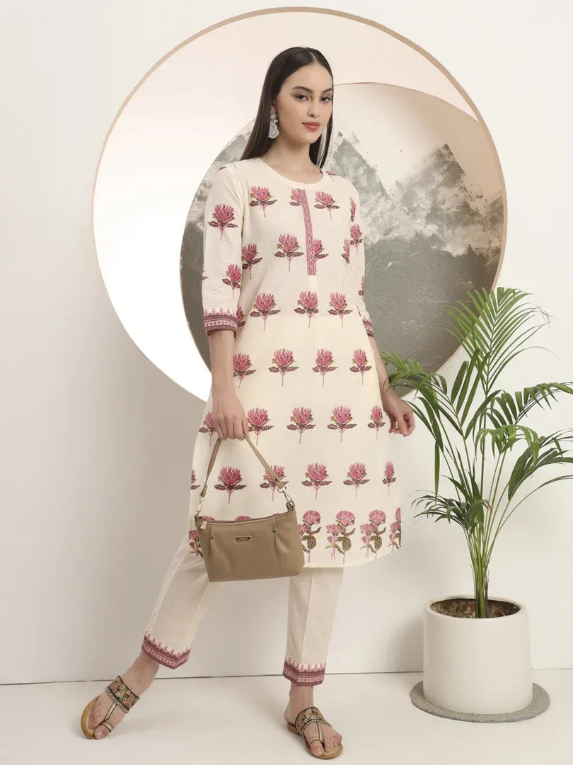 Span Ivory Round Neck Co-Ord Set(Set of 2)