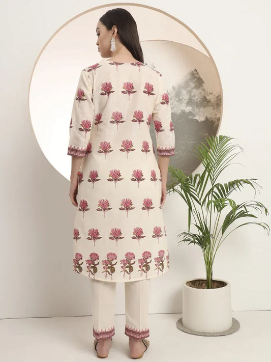 Span Ivory Round Neck Co-Ord Set(Set of 2)