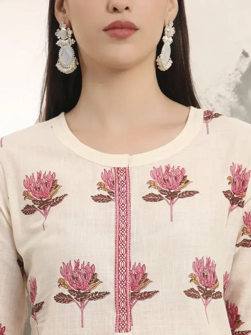 Span Ivory Round Neck Co-Ord Set(Set of 2)