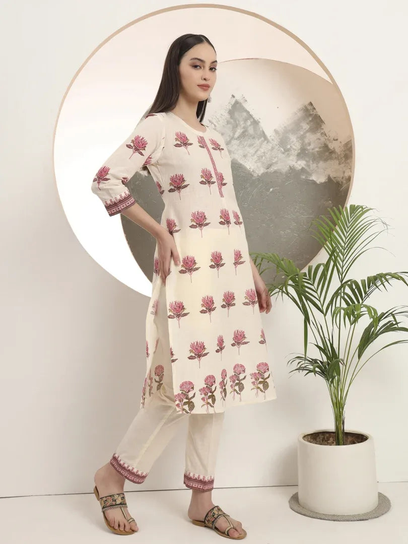 Span Ivory Round Neck Co-Ord Set(Set of 2)