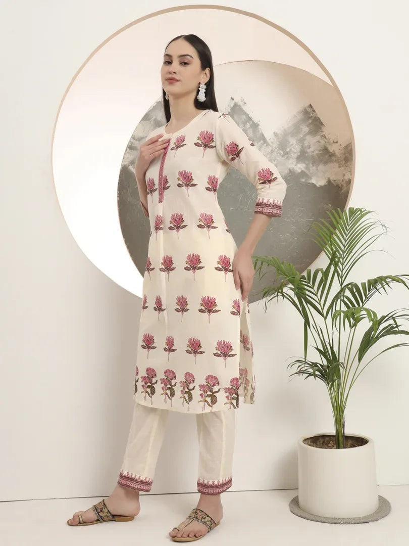 Span Ivory Round Neck Co-Ord Set(Set of 2)