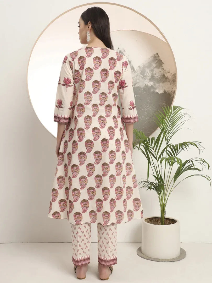 Span Ivory Round Neck Cotton Co-Ord Set(Set of 2)