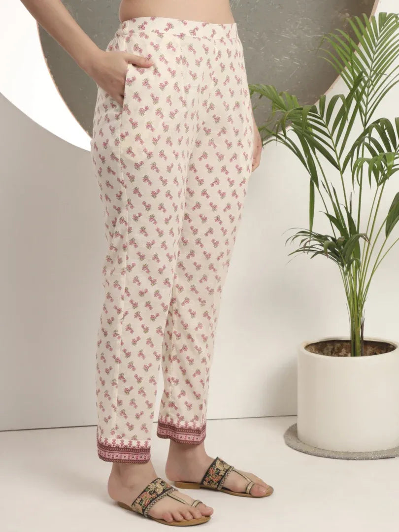 Span Ivory Round Neck Cotton Co-Ord Set(Set of 2)