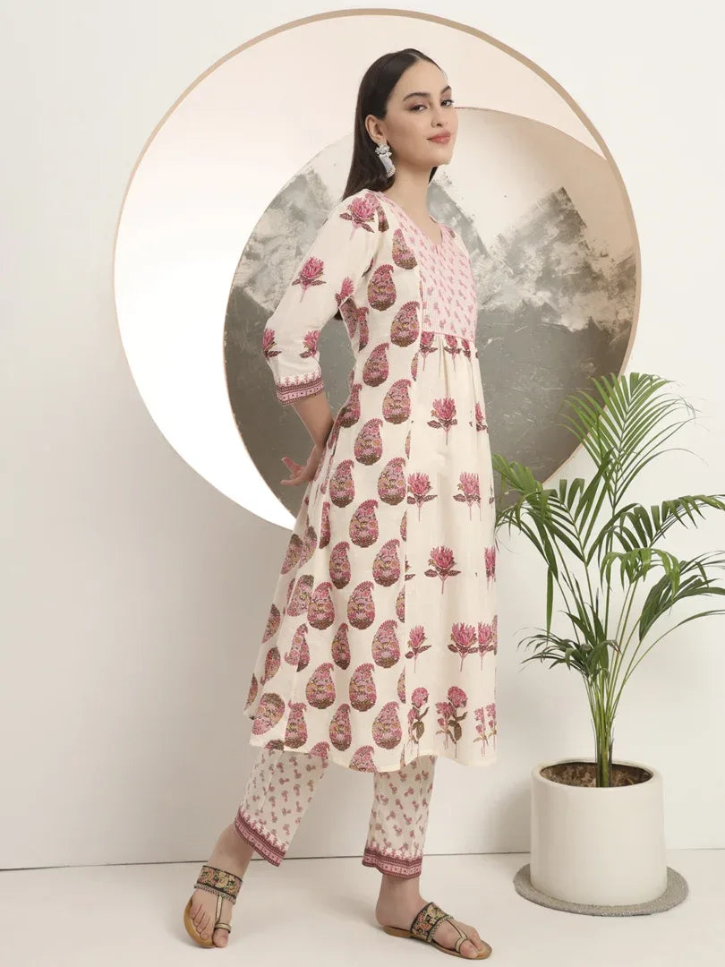 Span Ivory Round Neck Cotton Co-Ord Set(Set of 2)